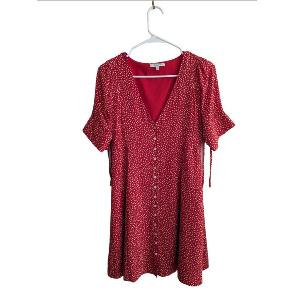 Women's Madewell Red & White Floral Silk Button-Front Mini Dress Size 4 (S) - Picture 4 of 13